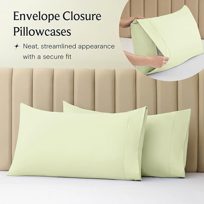 LuxClub 4 PC Sheet Set Bed Sheets Deep Pockets 16" Eco Friendly Wrinkle Free Cooling Machine Washable Hotel Bedding Silky Soft - Sage Green King
