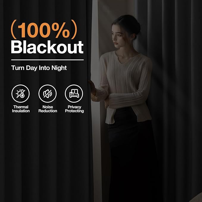 100% Blackout Curtains 72 inch Length 2 Panels Set for Dining Room Master Room, Thick Soft Linen-Look Textured Full Light Blocking Room Darkening Thermal Insulated Drapes (W52xL72, Grey)