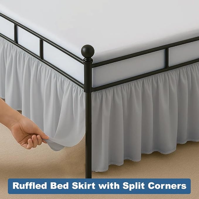 Ruffled Bed Skirt Split Corners with Platform, Tailored Fit Hotel Quality Wrinkle Free Ultra-Soft Microfiber Dust Ruffle, Upto 24 Inch Drop, Full XL, Light Grey
