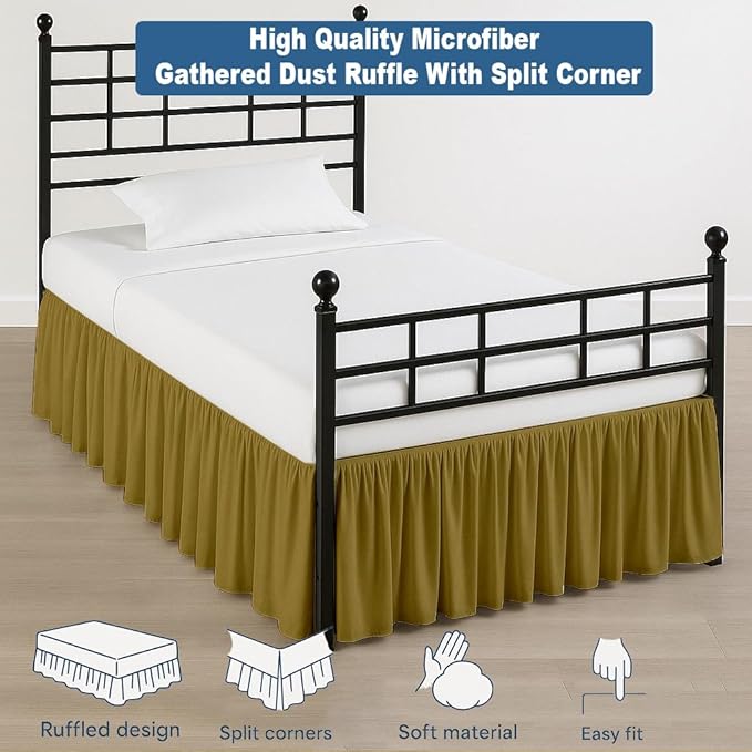 Ruffled Bed Skirt Split Corners with Platform, Tailored Fit Hotel Quality Wrinkle Free Ultra-Soft Microfiber Dust Ruffle, Upto 28 Inch Drop, Twin XL, Taupe