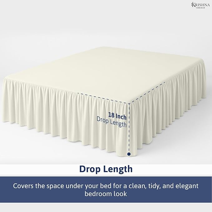 KRISHNA Ruffled Bed Skirt with Split Corners Twin, 100% Microfiber Hotel Quality, 18 Inch Drop Dust Ruffle Gathered Bedskirt with Platform, 39" x 75", Ivory