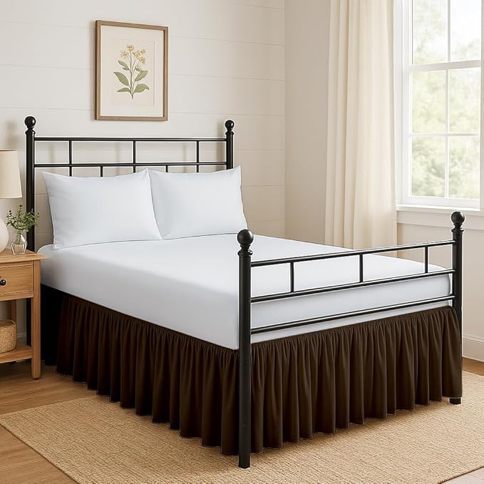 Ruffled Bed Skirt Split Corners with Platform, Tailored Fit Hotel Quality Wrinkle Free Ultra-Soft Microfiber Dust Ruffle, Upto 14 Inch Drop, Full, Chocolate