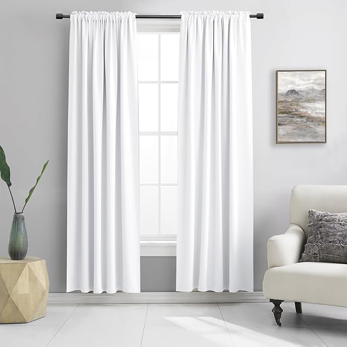 DONREN 2 Panels Pure White Half Blackout Curtains 84 Inches Long - Snowy White Light Blocking Thermal Insulated Livingroom Drapes Elegant Soft Durable Curtains,2 Panels W 42 x L 84 Inch