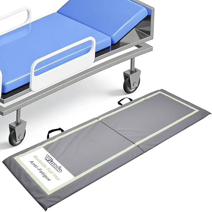 Winado Fall Mat for Elderly, 68" x 23" Bi-Fold Floor Mat Bedside Anti-Slip Protection Standing Safety Mats Reduce Risk for Elderly, Patients, Home or Hospital Care, Grey