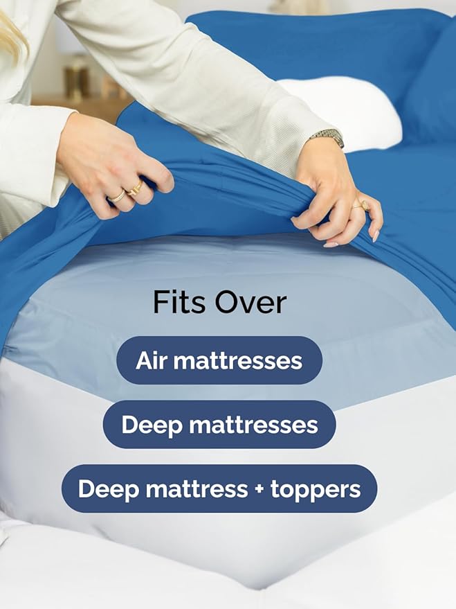 Extra Deep Full Sheet Set - 6 Piece Breathable & Cooling Sheets - Hotel Luxury Bed Sheets Set - Easy & Secure Fit - Soft, Wrinkle Free & Comfy Sheets Set - Royal Blue Sheet Set with Extra Deep Pockets