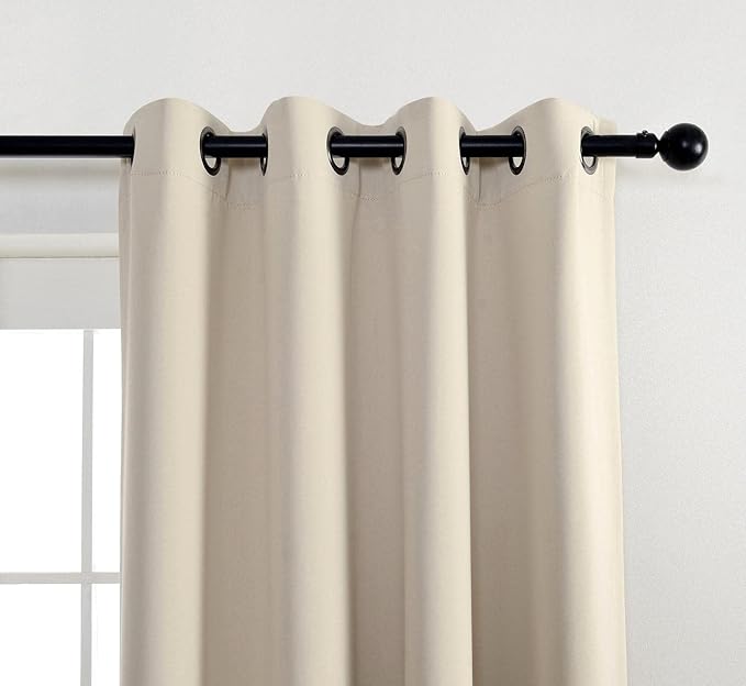 MIUCO Room Darkening Grommet Blackout Window Curtains Panels for Bedroom Set of 2 52x84 Inch Begie, Bonus 2 Tie Backs Included