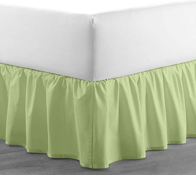 Sage Solid Ruffled Bed Skirt Full-XL-6 Inch Drop Split Corner, Microfiber Bedskirt with Platform Three Sided Coverage