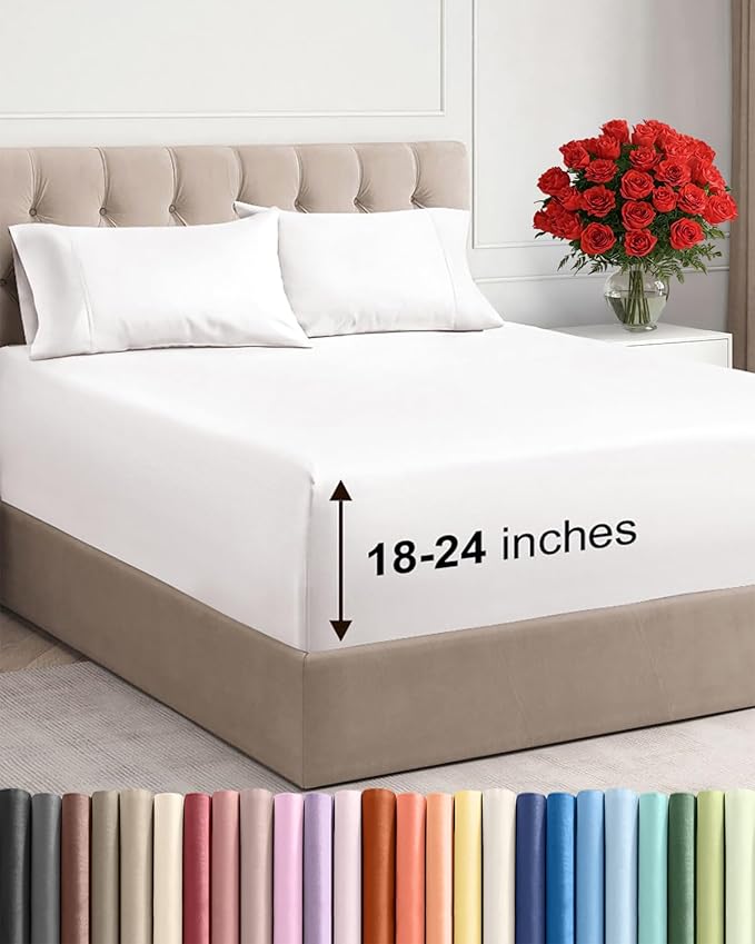 Extra Deep Twin XL Sheet Set - 4 Piece Breathable & Cooling Sheets - Hotel Luxury Bed Sheets Set - Easy Fit - Soft, Wrinkle Free & Comfy Sheets Set - Antique White Sheet Set with Extra Deep Pockets