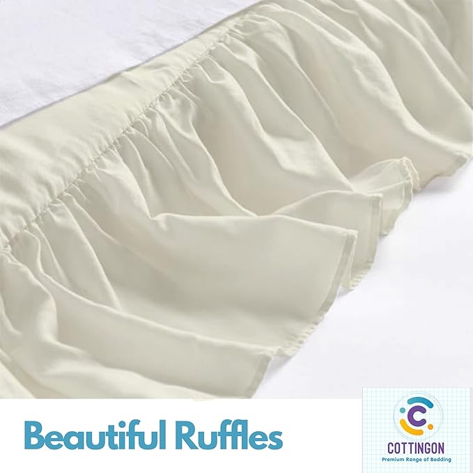Ruffled Bed Skirt with Split Corners-Dust Ruffle - 21" Drop 100% Microfiber Soft,Sheen & Luxurious Look - Bed Skirts (Ivory -King)