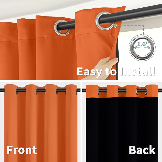 BGment Thermal Insulated 100% Blackout Curtains 72 Inch Length 2 Panels, Total Light Blocking Curtains for Bedroom, Grommet Window Drapes with Thick Black Liner, 52 Inch Wide Each Panel, Burnt Orange