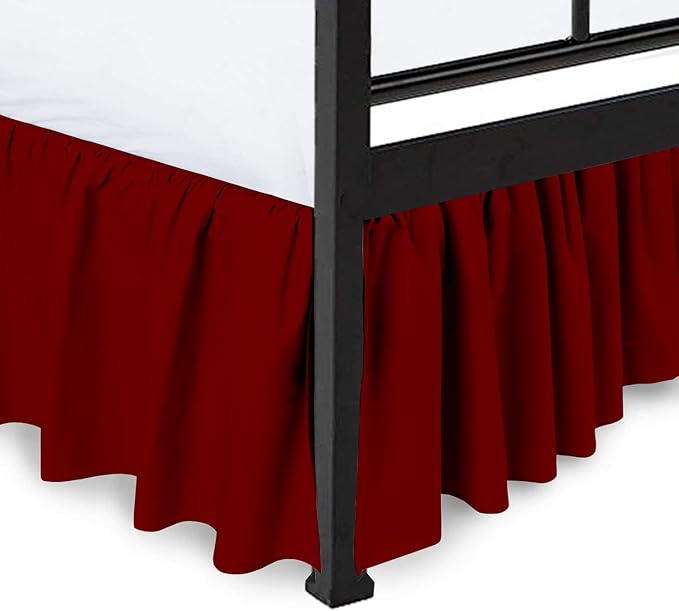 Ruffled Bed Skirt with Split Corners, Burgundy, King 14 Inch Drop Bedskirt, Hotel Quality Brushed Microfiber Wrinkle Free Dust Ruffle Bed Skirt King Size