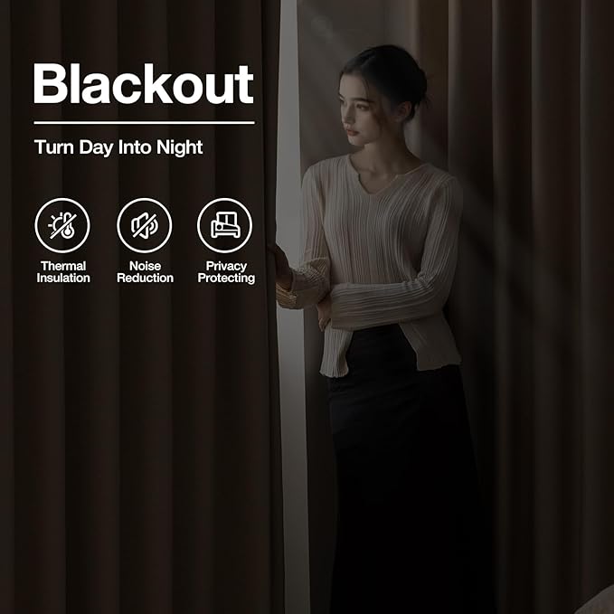 Blackout Curtains Thick Soft Curtain 2 Panels for Bedroom, Linen-Look Textured Full Light Blocking Room Darkening Thermal Insulated Drapes for Bathroom/Kitchen Windows (W52xL45, Natural)