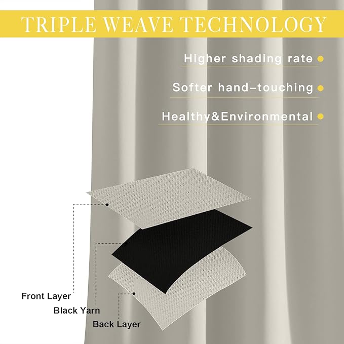 NICETOWN Blackout Natural Curtain for Living Room - Grommet Thermal Insulated Solid Room Darkening Thermal Curtain Drape Sound Reducing for Bedroom (1 Panel, W46 x L80)
