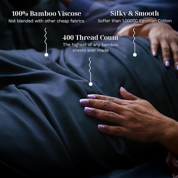 LUXOME 100% Rayon (Viscose) from Bamboo Pillowcase Set (Standard/Queen) | 400 Thread Count | Moisture-Wicking | Envelope Closure | Navy