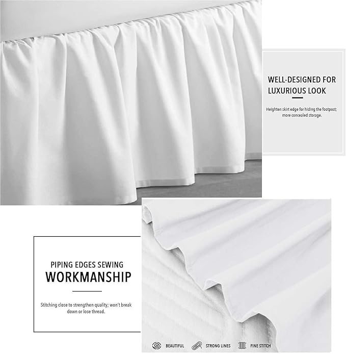 White Solid Ruffled Bed Skirt Twin-20 Inch Drop Split Corner, Microfiber Bedskirt with Platform Three Sided Coverage