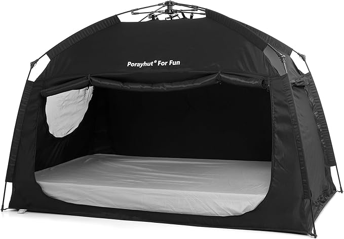 Indoor Instant Privacy Bed Tent for Sleeping,Quick Set-up Bed Canopies,Portable Bed Drapes with Large Space and 3 Doors (Black, Full)
