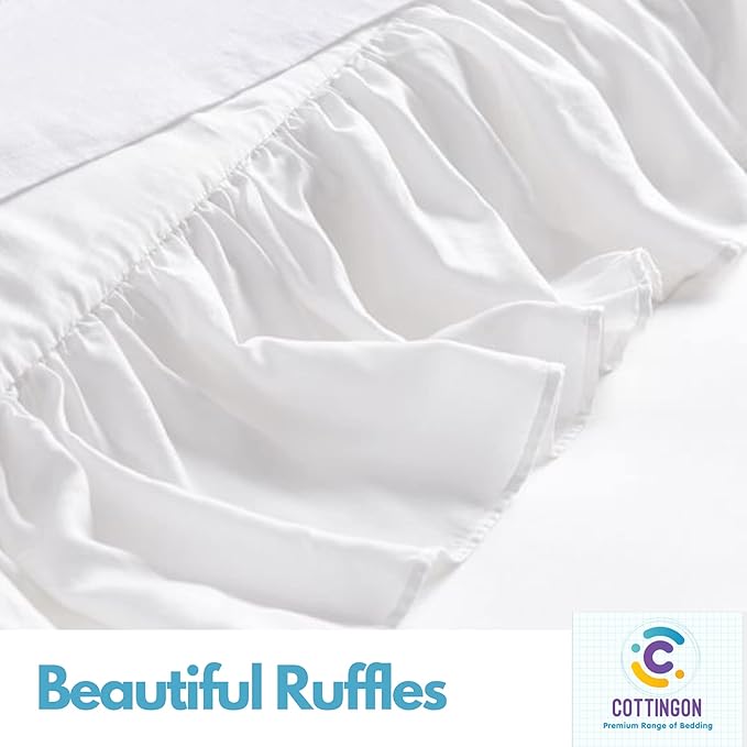 Ruffled Bed Skirt with Split Corners-Dust Ruffle - 16" Drop 100% Microfiber Soft,Sheen & Luxurious Look - Bed Skirts (White -Full)