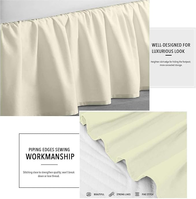 Ivory Solid Ruffled Bed Skirt Twin-22 Inch Drop Split Corner, Microfiber Bedskirt with Platform Three Sided Coverage