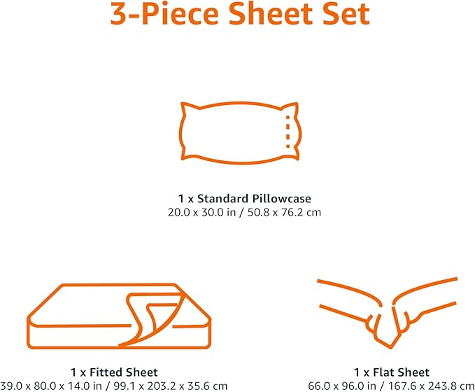 Amazon Basics Lightweight Super Soft Easy Care Comfortable Microfiber 3 Piece Bed Sheet Set with 14-Inch Deep Pockets, Twin XL, Beige, Solid