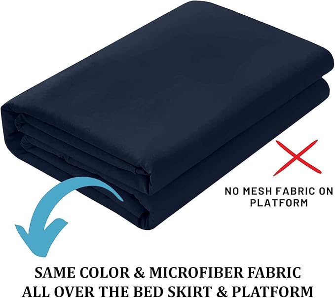 SKY BEDDINGS - Queen Size Ruffled Bed Skirt with Split Corners - 12 Inch Drop Dust Ruffle Bed Skirt with Platform Three Sided Coverage - 100% Microfiber, Navy Blue