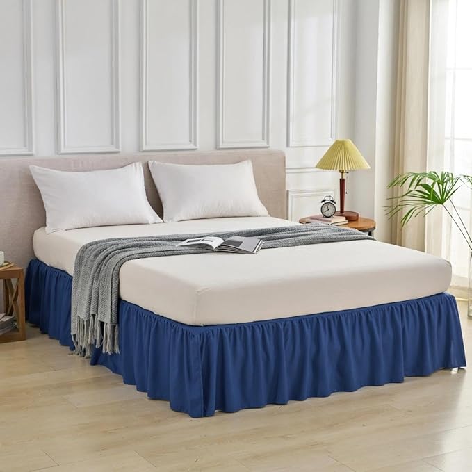 Bed Skirt Queen Size Ruffled Bed Skirt with Split Corners, Queen Bed Skirts 14 Inch Drop with Platform, 14'' Queen, Navy Blue