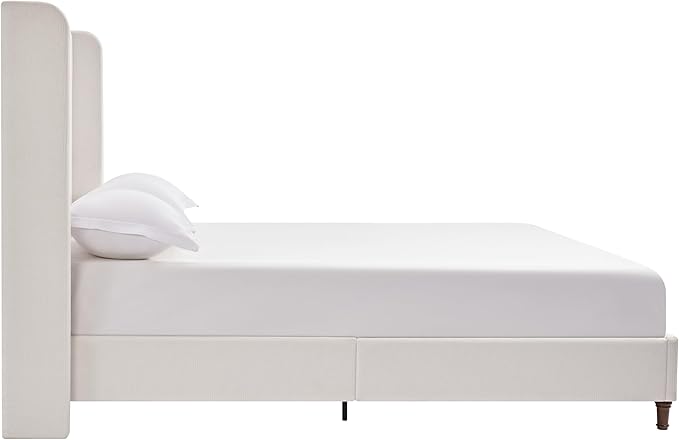 Upholstered Bed Frame with 54'' Nail Head Decorative Wing Back,Hand Buttoned Tufting Headboard Platform Bed Frame with Wooden Slats,No Box Spring Needed (Cream White, Queen)