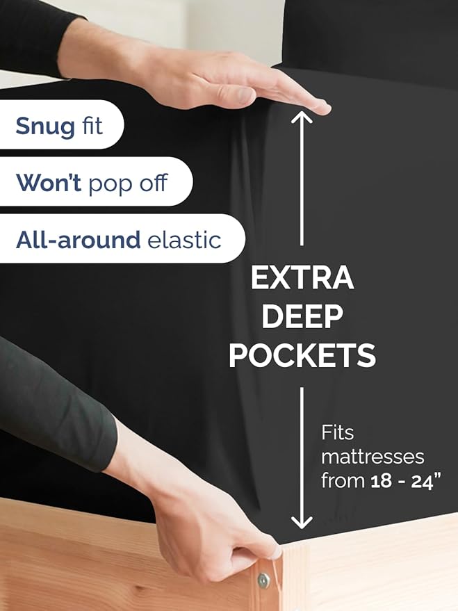 Extra Deep King Sheet Set - 6 Piece Breathable and Cooling Sheets - Hotel Luxury Bed Sheets Set - Easy & Secure Fit - Soft, Wrinkle Free and Comfy Sheets Set - Black Sheet Set with Extra Deep Pockets