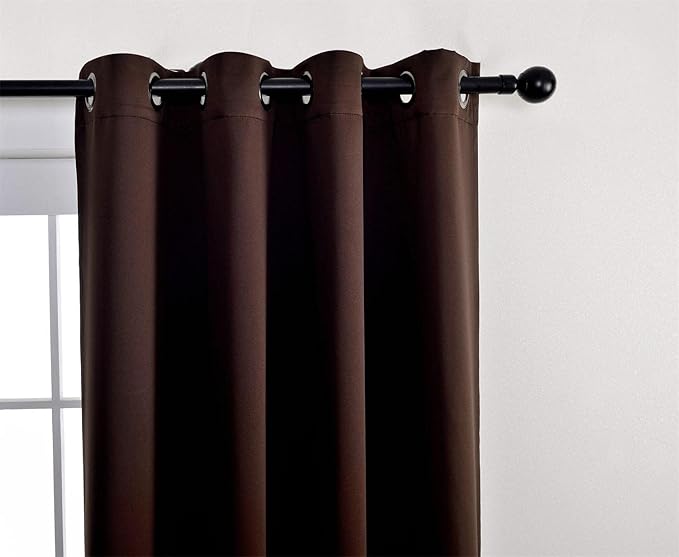 MIUCO Room Darkening Grommet Window Blackout Curtains Two Panels for Girls Bedroom 52x63 Inch Chocolate, Bonus 2 Tie Backs Included