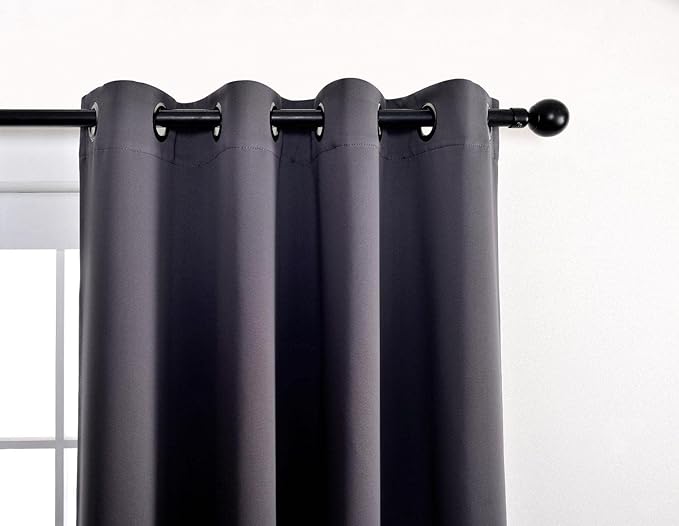 MIUCO 1 Pair Thermal Insulated Grommet 52-Inch-by-84-Inch Blackout Window Curtain Panels with 2 Tie Backs, Dark Grey