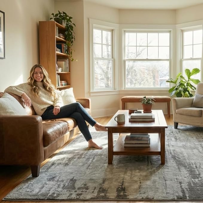 Machine Washable Area Rugs 8x10, Large Modern Abstract Rugs for Living Room Grey Indoor Floor Non-Shedding Carpets for Bedroom Dining Farmhouse Home Office | Grey