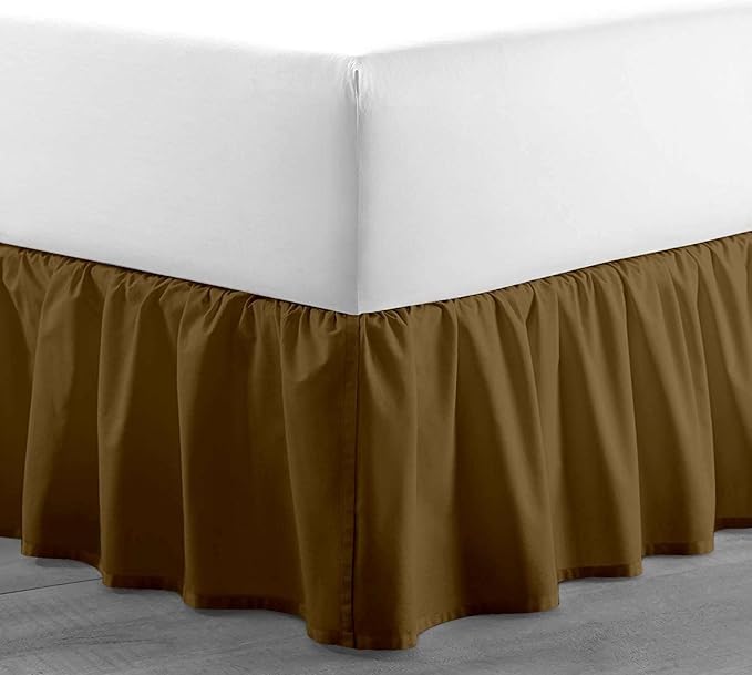 Taupe Solid Ruffled Bed Skirt Cal-King-26 Inch Drop Split Corner, Microfiber Bedskirt with Platform Three Sided Coverage
