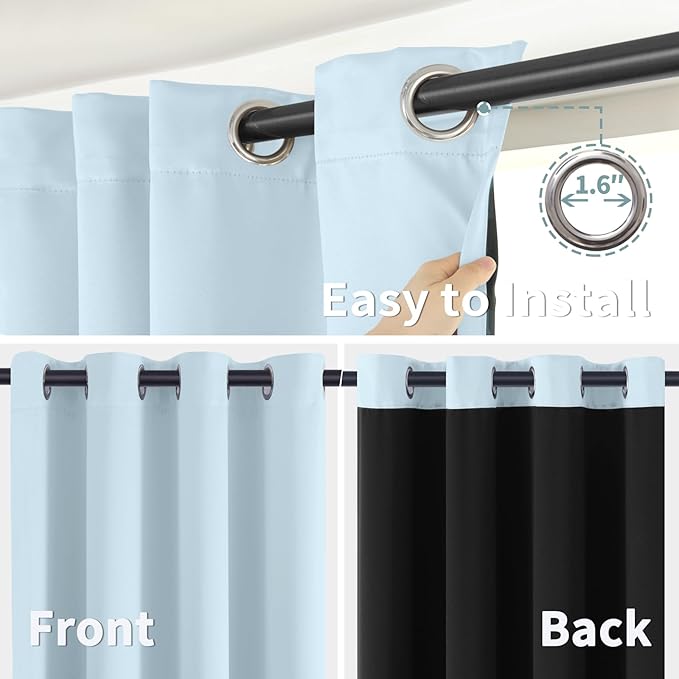 BGment Baby Blue 100% Blackout Curtains for Nursery Bedroom 63 Inch Length 2 Panels, Thermal Insulated Full Light Blocking Grommet Noise Cancelling Window Curtains for Kids Room, 52 Inch Wide Each