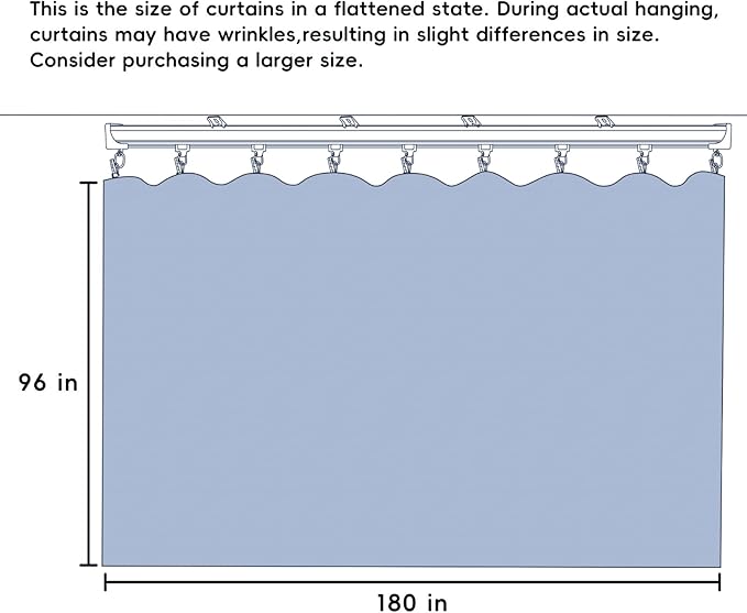 Room Divider Ceiling Mounted Curtains Track Sets Extra Wide Blackout Curtain Flexible Tracks for Bedroom Privacy Partition Separator, 1 Panel Grey Drape and White Rail, W15 x H8ft