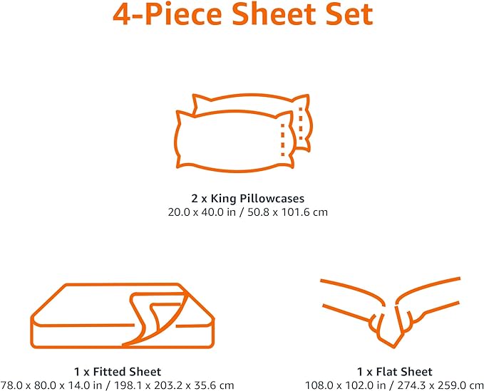 Amazon Basics 4 piece Microfiber Sheet Set, King, Frosted Lavender, Solid