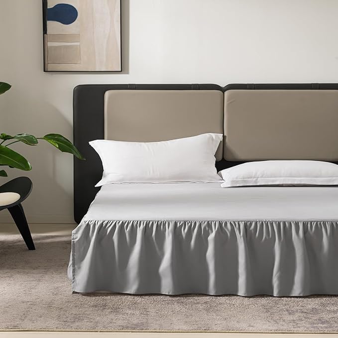 Light Grey Bed Skirt Twin Size Ruffled Bed Skirt with Split Corners, Twin Bed Skirt 18 Inch Drop,Twin Size Bed Skirt Light Grey for Ruffled Bed Skirt with Split Corners, Bed Skirt Twin Size