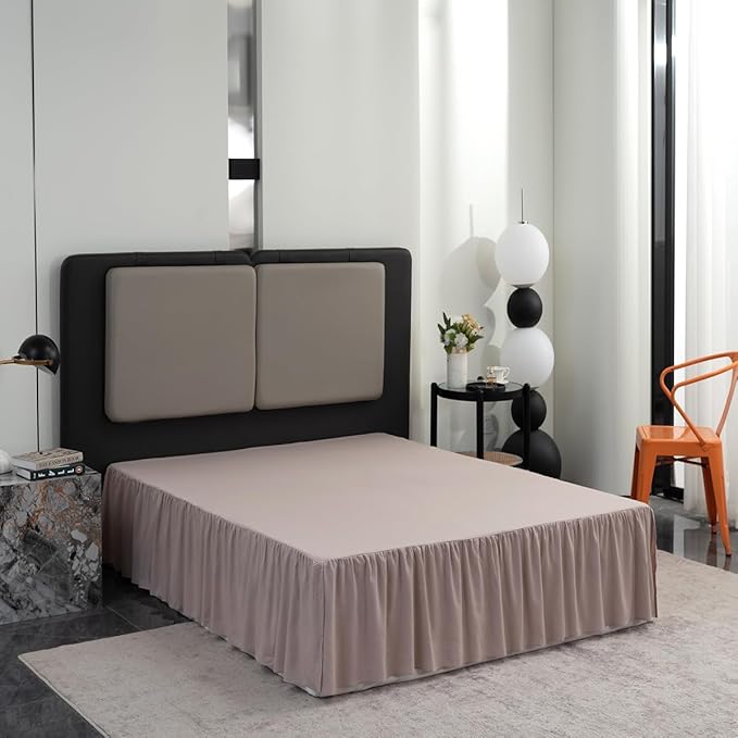 Bed Skirt Full Size Ruffled Bed Skirt with Split Corners, 14 Inch Drop Dust Ruffle Bed Skirts with Platform, Khaki