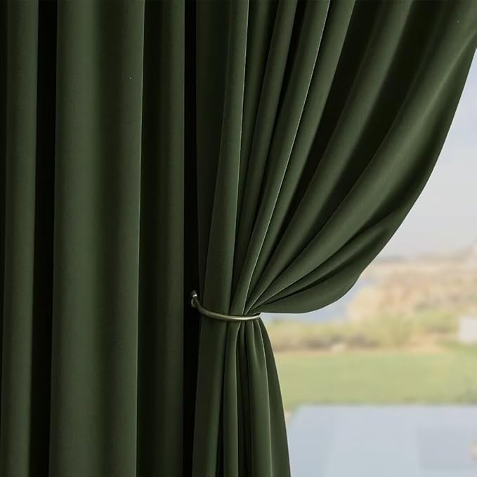 Joydeco Dark Olive Velvet Curtains 63 inch Length 2 Panels, Luxury Blackout Rod Pocket Thermal Insulated Window Curtains, Super Soft Room Darkening Drapes for Living Room Bedroom,W52 x L63 inches