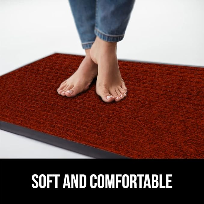 GORILLA GRIP Waterproof Traffic Guard Door Mat, 60x36, Heavy Duty Entryway Mats, Strong Rubber Back Commercial Utility Rugs for Office Hallway, Garage Floor and Home, Low Profile Carpet Runner, Red