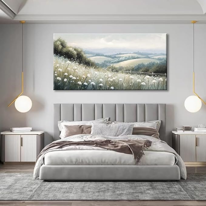 Sea of Flowers Canvas Wall Art - Modern landscape Paintings for Living Room, Bedroom Wall Decor, Framed Wall Art for Home or Office Decoration, Large Wall Art 75x150cm(30x60in)
