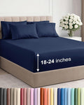 Extra Deep Cal King Sheet Set - 6 Piece Breathable and Cooling Sheets - Hotel Luxury Bed Sheets Set - Easy Fit - Soft, Wrinkle Free and Comfy Sheets Set - Navy Blue Sheet Set with Extra Deep Pockets