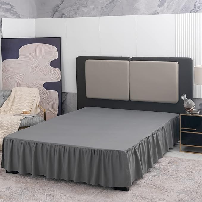 Grey Bed Skirt Twin Size Ruffled Bed Skirt with Split Corners, Twin Bed Skirt 12 Inch Drop, Twin Size Bed Skirt Grey for Ruffled Bed Skirt with Split Corners, Bed Skirt Twin Size