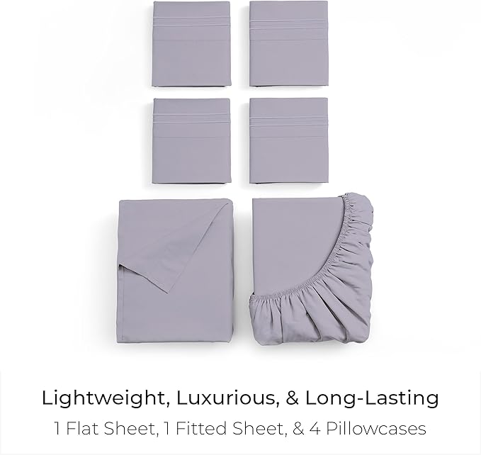 Mellanni King Sheet Set - 6-Piece Iconic Collection Bedding, (Including 4 Pillowcases), 16-Inch Deep Pocket, Easy Care, Extra Soft, Cooling Sheets, Brushed Microfiber - Lavender