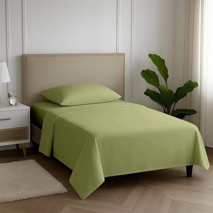 Carressa Linen 100% Egyptian Cotton Twin Sheets Set - 600 Thread Count Egyptian Cotton Luxury Twin Sheets (3 PC, Herb Garden), 16" Deep Pocket, Soft, Cooling, Sateen Weave College Dorm Room Bedding