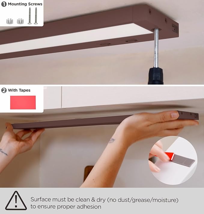 12 Inch Under Cabinet Lighting Plug in, 7W 120V 3 Color 3000K/4000K/5000K, 3 Brightness, Super Bright, Ultra Thin Under Counter Lights for Kitchen, Linkable LED Cabinet Light, Bronze