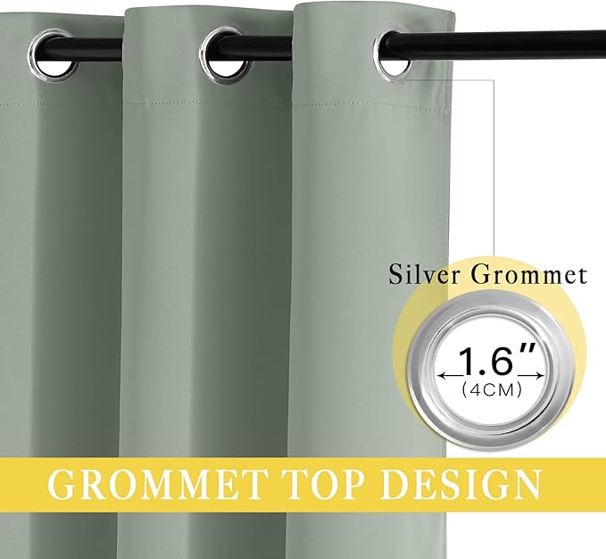 NICETOWN Blackout Kitchen Curtain 54 inches Long - Grommet Thermal Insulated Solid Window Treatment Light Blocking for Kids Room/Bedroom (Sage Green, W52 x L54, 1 Panel)