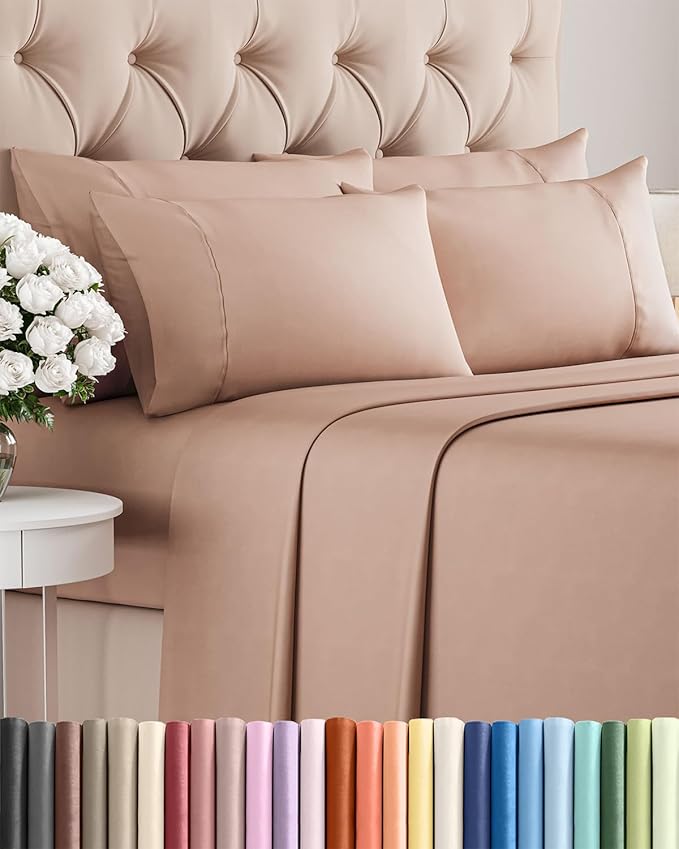 Cal King 6 Piece Sheet Set - Cooling, Comfy & Breathable - Hotel Luxury Bedding, Includes Fitted Sheet for Women, Men, Kids & Teens - 1 Flat, 1 Fitted Sheet, 4 Pillowcases with Deep Pockets - Mauve