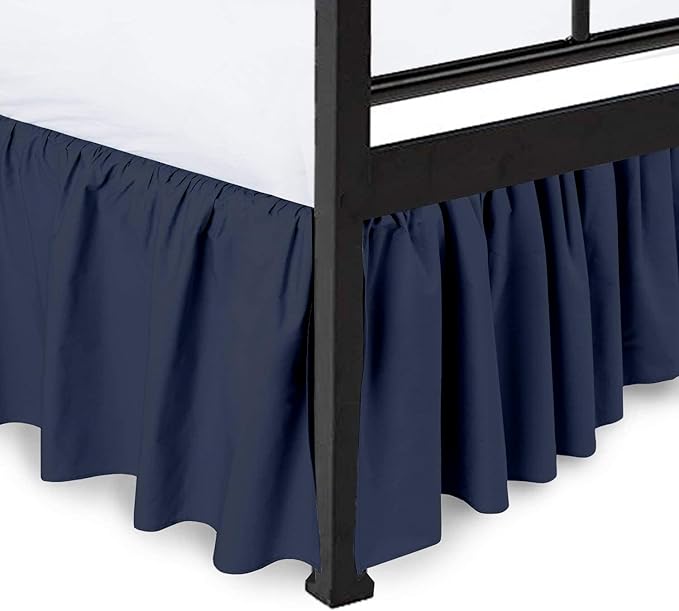 Ruffled Bed Skirt with Split Corners, Navy Blue, King 18 Inch Drop Bedskirt, Hotel Quality Brushed Microfiber Wrinkle Free Dust Ruffle Bed Skirt King Size