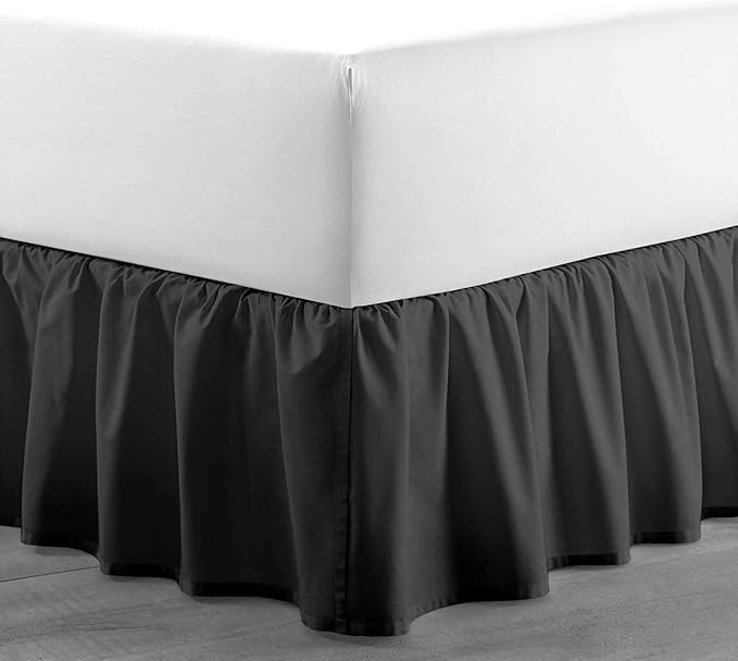 Dark Grey Solid Ruffled Bed Skirt Full-XL-18 Inch Drop Split Corner, Microfiber Bedskirt with Platform Three Sided Coverage