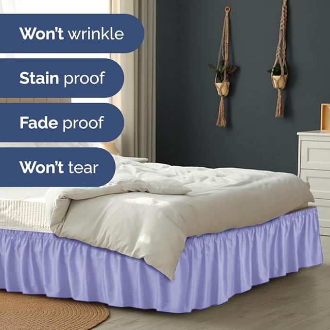 Wrap Around Dust Ruffle Bed Skirt - Lavender - Twin/Twin XL Size Beds with 24 Inch Drop - Easy Fit Elastic Strap - Adjustable Pleated Bedskirt w/Brushed Fabric Wrinkle Free - Women, Men, Kids & Teens