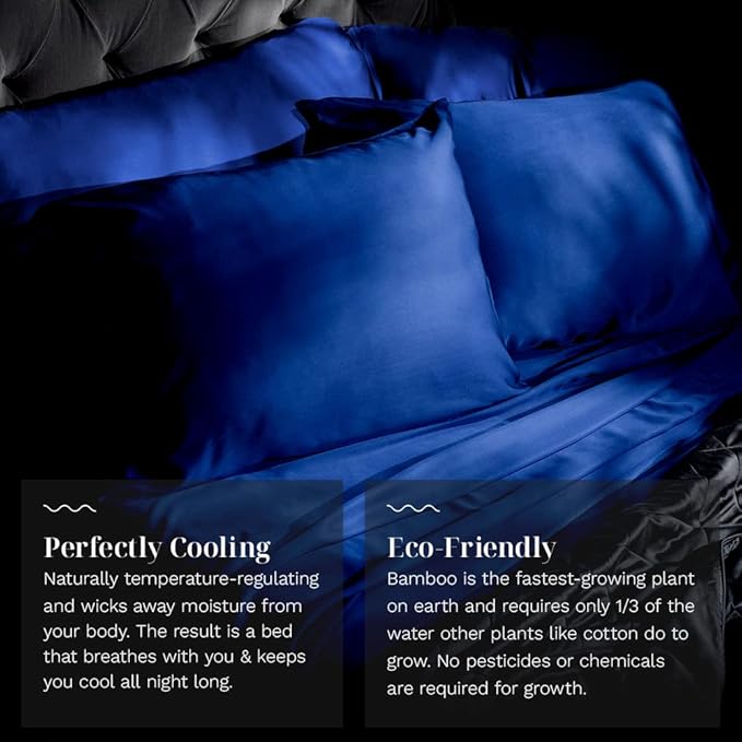 LUXOME Luxury Sheet Set | 100% Rayon (Viscose) from Bamboo | Twin Size - Sapphire | Deep Pockets | 3-Piece Set (Fitted, Flat, Pillowcase)